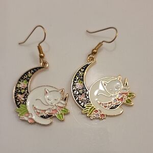 Gold and Black Cat Earrings